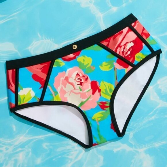 Betsey Johnson Womens Framed Flowers Hipster Swim Bottom Swimwear - Picture 3 of 11